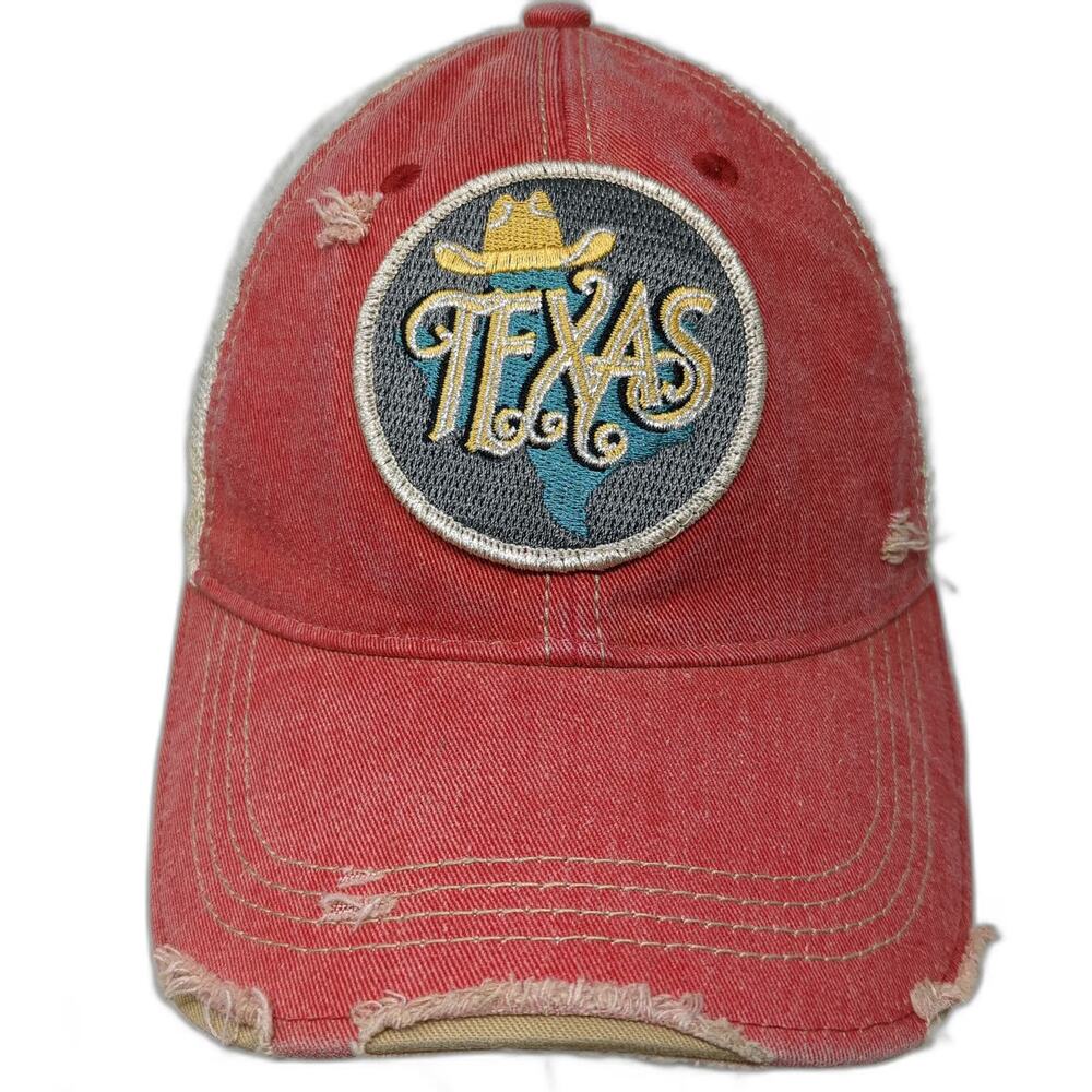 Headmost Trucker Hat Red One Size Distressed Texas Snapback Frayed Mesh Back